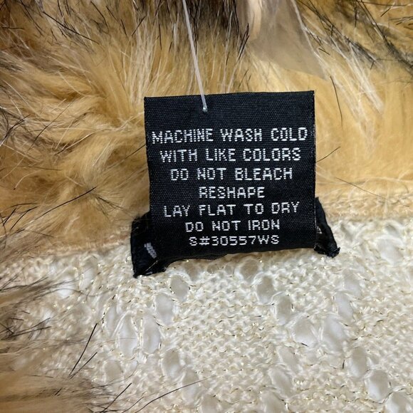 Vintage Y2K Fur Trim Cardigan Sweater Pointelle Knit Penny Lane Cream - Picture 10 of 13